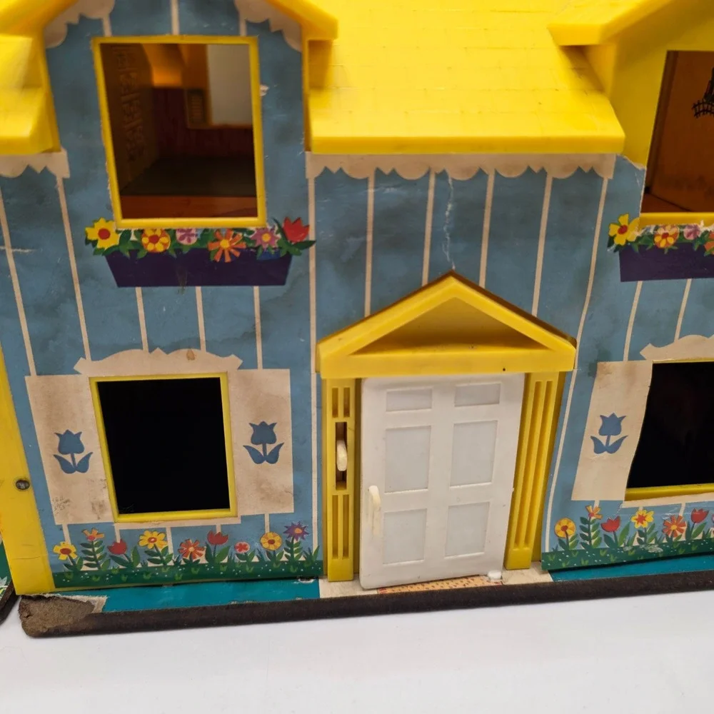 Fisher Price Play Family House 952 Vintage Blue Yellow Dollhouse Working Bell